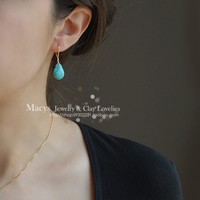 进口加拿大设计师设计 可爱的 绿松石水滴耳环 简单而优雅
