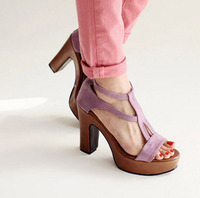 韩国代购女鞋 wscity 夏季新款鱼嘴 高跟 粗跟 凉鞋 三色 现货