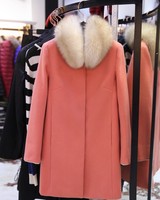 2013冬装新款韩版毛领毛呢外套女羊毛呢大衣女中长款修身外套女装