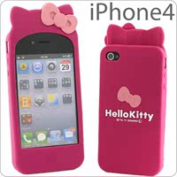 iPhone4外壳日本Hello Kitty蝴蝶结硅胶手机壳 苹果4代手机套