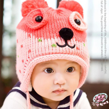 韩版秋冬季婴儿毛线帽 儿童套头帽 男女宝宝帽子保暖护耳帽加绒