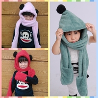 韩版儿童学生羊绒连体带帽子围巾手套3三件套装一体潮男女冬可爱