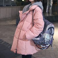 韩国代购2015冬装新款带帽羽绒棉衣女中长款大码显瘦学生棉服外套