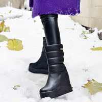 欧美冬季厚底内增高雪地靴女中筒靴真皮棉靴加厚绒套筒保暖棉鞋潮
