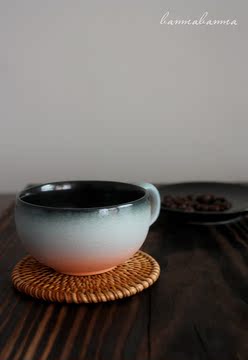 欧美咖啡杯 高端陶艺手工磨砂质感 渐变配碟创意水杯套装 包邮