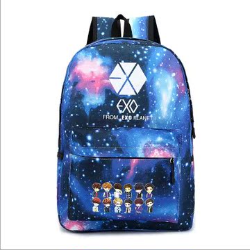 2015新款韩版exo星空帆布双肩包学院风卡通双背男女学生书包背包
