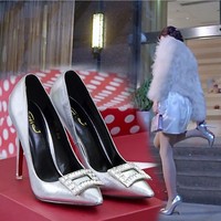 2015秋季新款高跟鞋银色OL性感尖头女鞋韩版时尚水钻细跟浅口单鞋