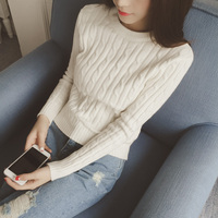 2015冬季新款 韩版显瘦圆领套头毛衣女简约麻花长袖针织打底衫潮