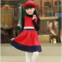 新年韩版中大女童秋冬季儿童装背心红色呢子公主连衣裙子纯棉包邮