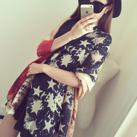 2015最新款韩国韩版斜纹棉披肩围巾 五角星抽象涂鸦丝巾 女