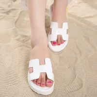 2015夏季韩版新款时尚休闲拖鞋 纯色一字型 H字松糕沙滩拖鞋潮 女