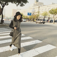 大sim推荐 韩国街拍风简约高领无袖毛衣背心裙一件式OP针织中长裙