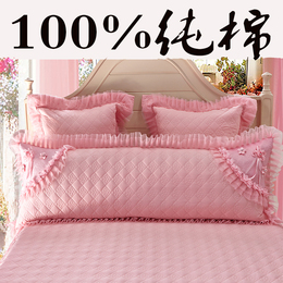 大红纯棉双人枕套1.5米100%全棉蕾丝花边长枕套结婚庆夹棉单人枕
