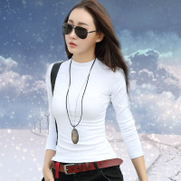 2015冬季女装韩版新款加厚修身紧身纯棉半高领长袖纯色打底T恤衫