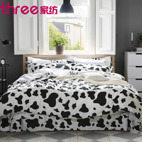 卡通全棉奶牛四件套秋冬1.8m床简约床上用品2米×2.3被套黑白磨毛