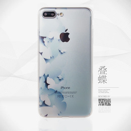 珀壳破壳儿叠蝶女款透明蓝蝴蝶立体iPhone7plus手机壳SE5S苹果6s