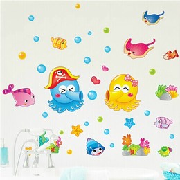 包邮幼儿园墙贴儿童房间卧室海底世界卡通鱼卫生间浴室防水贴画纸
