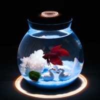 斗鱼缸 办公室金鱼缸迷你缸小型水族箱圆形玻璃瓶办公桌 生态鱼缸
