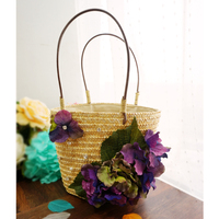 2件包邮 复古紫色手提包女夏季花朵包度假沙滩包草编包草包编织包