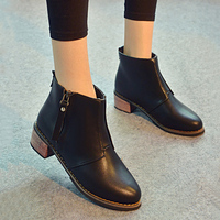 15秋冬季新款韩版短靴粗跟拉链圆头及踝靴时尚中跟流苏显瘦女靴
