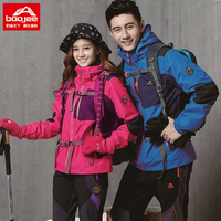 韩国户外三合一冲锋衣男女冬季两件套防水登山服保暖情侣滑雪服黑