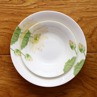 骨瓷韩式汤盘 7.5英寸深盘 5.5英寸小吃盘 凉菜碟子 荷花图案盘子