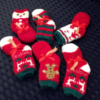 2015冬新款小童男女宝宝珊瑚绒地板袜加厚保暖圣诞新年袜0-4岁