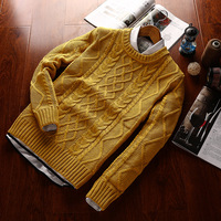 2015冬季日系男士毛衣圆领套头纯色保暖加厚款青年休闲羊毛针织衫