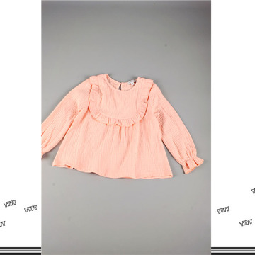 秋季韩版新款童装女童 公主风情甜美百搭纯色棉纱袖长袖娃娃衫T恤