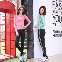 韩国女秋冬显瘦新款瑜伽服运动健身长袖紧身高弹力跳操跑步服套装