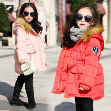 2016韩版新款女童羽绒棉衣冬季宝宝保暖加厚毛领外套中长款棉袄