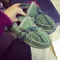 2015韩版流苏雪地靴厚底潮豆豆鞋冬季加绒女棉鞋保暖面包女单鞋