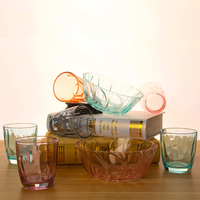 玻璃炫彩8件玻璃碗玻璃杯套装 送礼盒自用耐热玻璃碗玻璃杯彩色