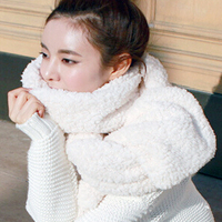 2015韩国秋冬季毛绒绒围巾白色羊羔绒情侣韩版学生围脖加厚女冬天