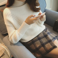 2015秋冬新款白色加厚高领兔毛毛衣女宽松短款套头韩版打底针织衫