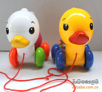 拉线QQ小黄鸭子带摇铃功能儿童玩具 拉绳逗引宝宝学步玩具0-1岁