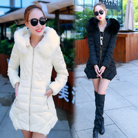 2015韩版棉服女中长款加厚修身奢华毛领修身羽绒棉服大码加厚外套