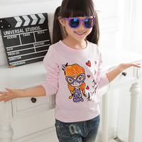 2015韩版秋季新款女童童装儿童打底百撘卡通长袖字母T恤衫纯棉