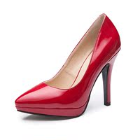 欧美2015秋季女鞋新娘高跟鞋浅口红色细跟尖头高跟单鞋时尚女鞋子