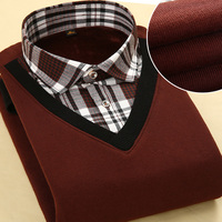 冬装假两件针织衫男开衫韩版男士衬衫领毛衣男装修身纯棉针织外套