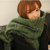 韩国韩版冬季新款千鸟格流苏仿羊绒混色围巾披肩两用加厚保暖围脖