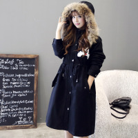 2015冬季韩国外套少女冬装学生棉服棉衣连帽学院风中长款修身风衣