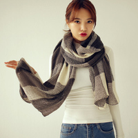 韩国2015秋冬季保暖围巾新款仿羊绒格子毛线围巾女韩版大围脖披肩