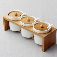 欧式创意竹木盐糖胡椒宜家白瓷陶瓷调料调味罐盒厨房礼品装 包邮