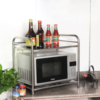 厨房用品置物架台面双层不锈钢微波炉架2层不锈钢收纳架烤箱架