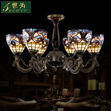 蒂凡尼吊灯 欧式田园地中海灯创意艺术玻璃灯具卧室餐厅客厅吊灯