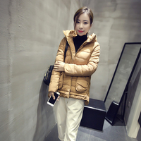 2015冬季新款韩版连帽口袋长袖拉链纯色棉衣百搭显瘦羽绒棉外套女