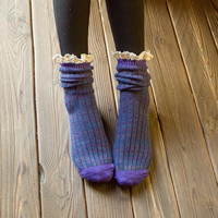 新品袜子纯棉秋冬韩国复古袜粗线花边堆堆袜森系日系女士民族风袜