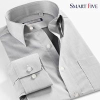 SmartFive 秋装商务正装纯棉灰色衬衫免烫方领绅士修身长袖男衬衣