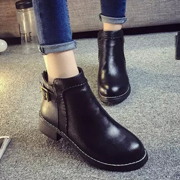 2015秋冬季新款韩版粗跟短靴女靴子圆头短筒中跟皮靴学院皮鞋女鞋